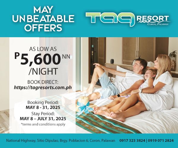 tag resort may 2025 offer featuring people lying down on a bed. offer is 5600 pesos a night